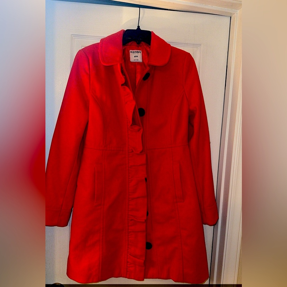 Red medium Old Navy wool blend coat.